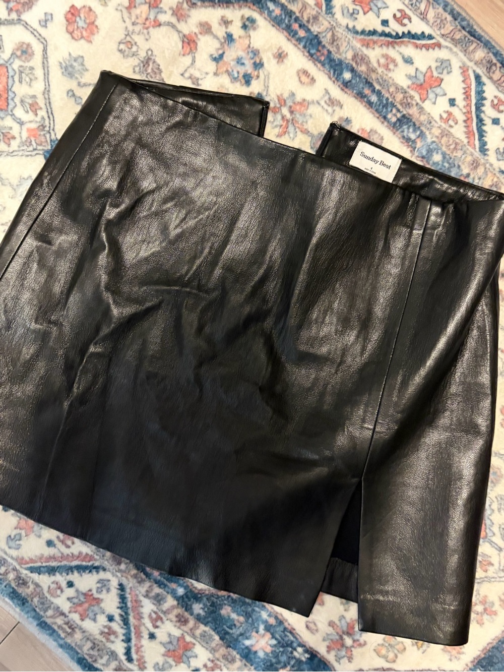 Sunday Best Black Faux Leather Mini Skirt with Side Slit